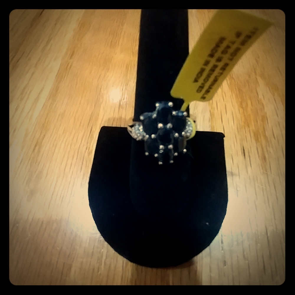 ❤️ #2 Black Spinel & White Tpoaz Sterling Ring.